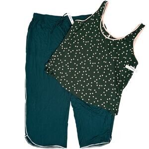 Soma Cool Nights 2pc PJ Piped Crop Pants & Tank Cami Top - Green Size XL - $88